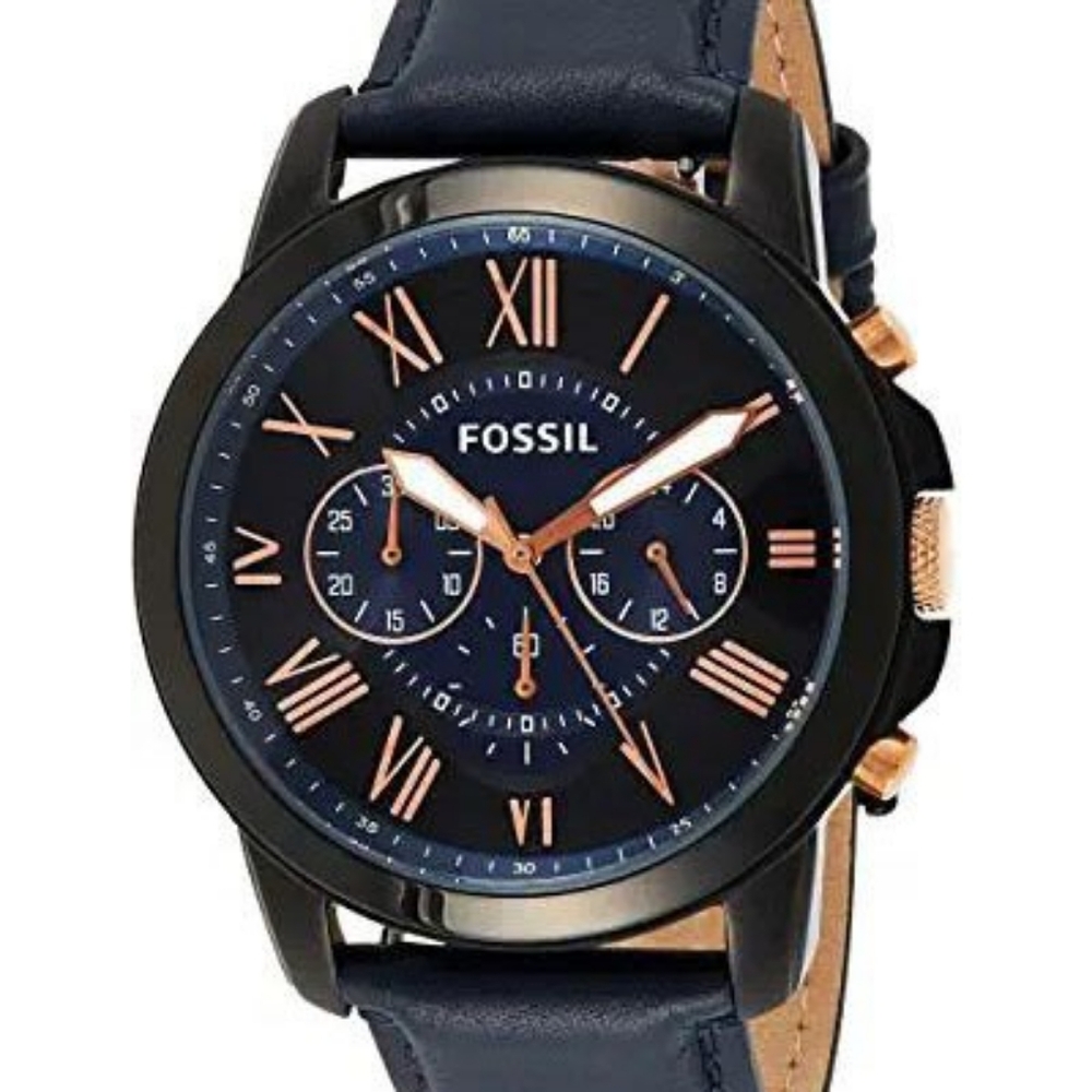 Fossil Grant Chronograph Navy Leather Watch FS56011E